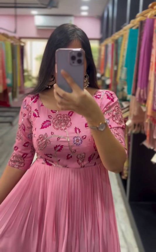 Glorious Chinon Sequence Work Light Pink Color Gown