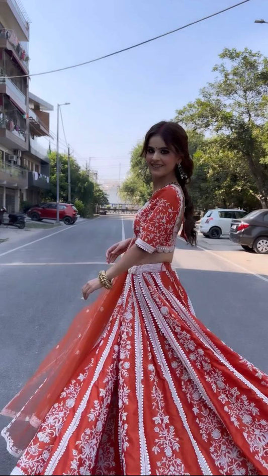 Fabulous Mulmul Silk Orange Color Lehenga Choli