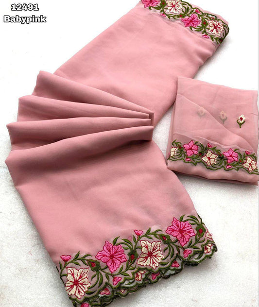 Festive Wear Georgette Pink Color Saree