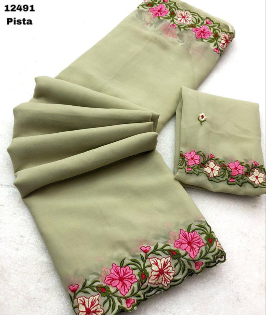 Festive Wear Georgette Perrot Color Saree