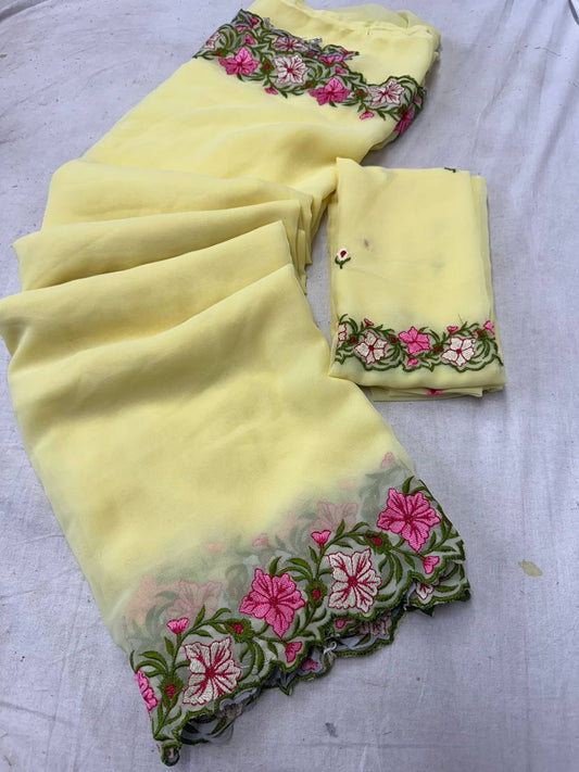 Festive Wear Georgette Yellow Color Saree