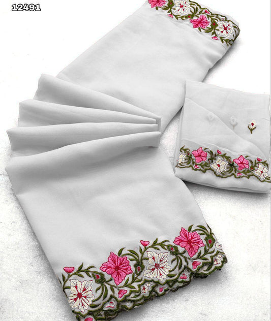 Festive Wear Georgette White Color Saree