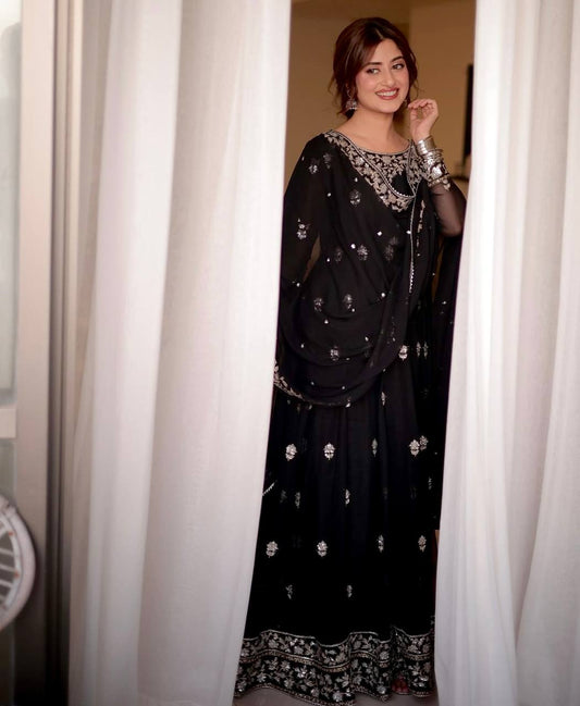 Fancy Georgette Sequence Work Black Color Gown