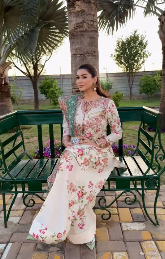 Exotic Modal Silk White Color Palazzo Suit