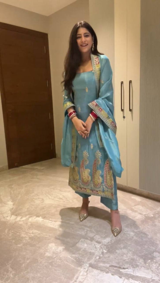 Demanding Chinon Silk SkyBlue Color Salwar Suit