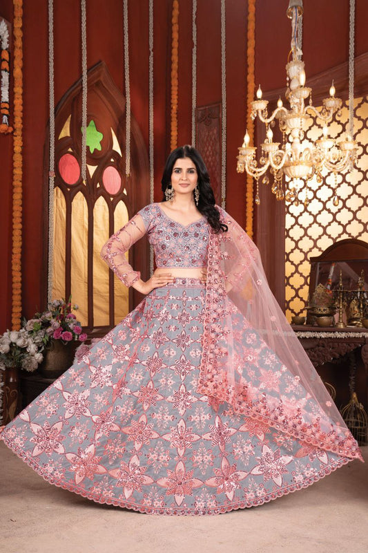 Fabulous Thread Work Pink Color Lehenga Choli