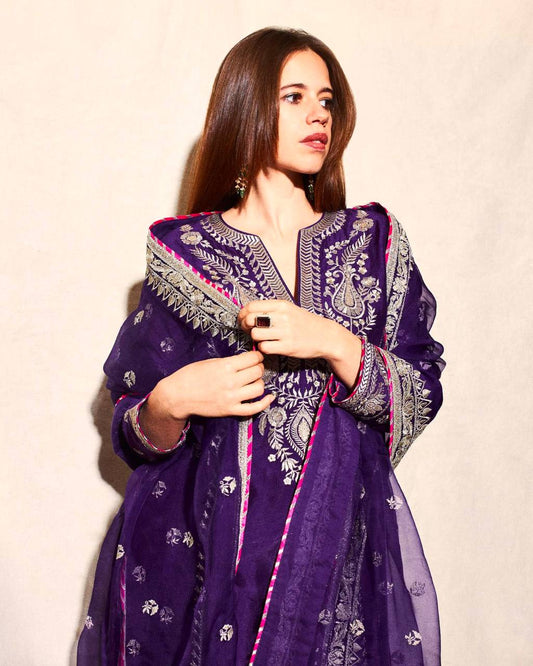 Awesome Embroidery Work Purple Color Palazzo Suit