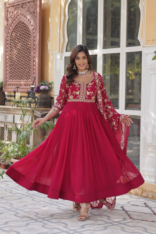 Gorgeous Embroidered Work Pink Color Gown
