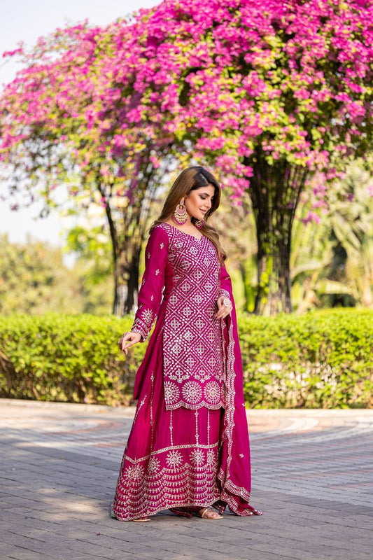 Imposing Sequence Work Pink Color Palazzo Suit