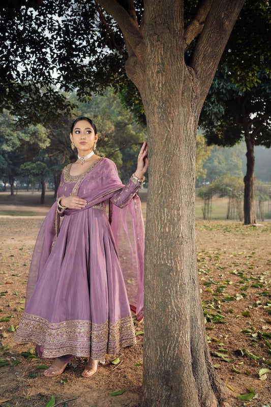 Awesome Roman Silk Lavender Color Gown