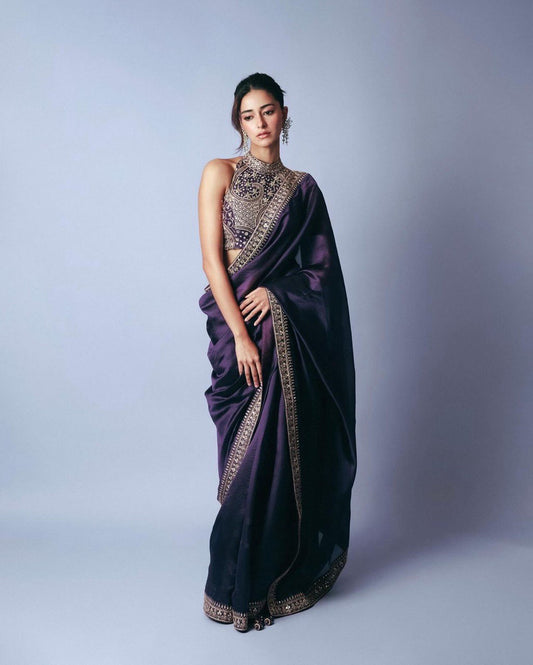 Celebrity Style Silk Purple Color Saree