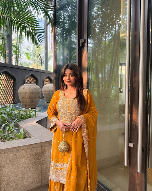 Admiring Heavy Mustard Color Sharara Suit