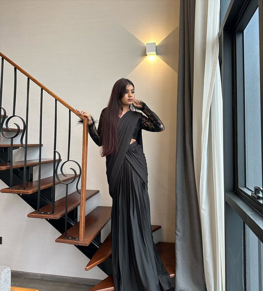 Wedding & Party Wear Black Color Lehenga Saree