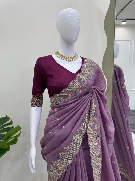Occasion Wear Lavender Color Sequence Work Saree