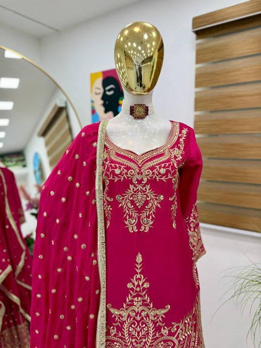 Occasion Wear Heavy Sequence Work Pink Sharara Suit