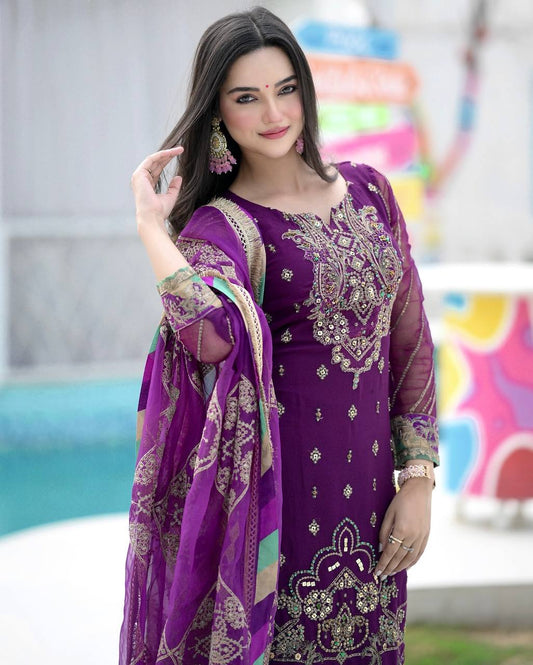 Presenting Georgette Purple Color Sharara Suit