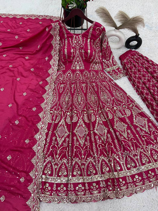 Function Wear Pink Color Heavy Work Long Top With Sharara