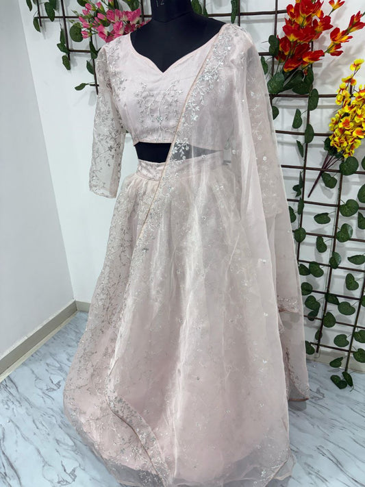 Lovely Organza Silk Light Pink Color Lehenga Choli