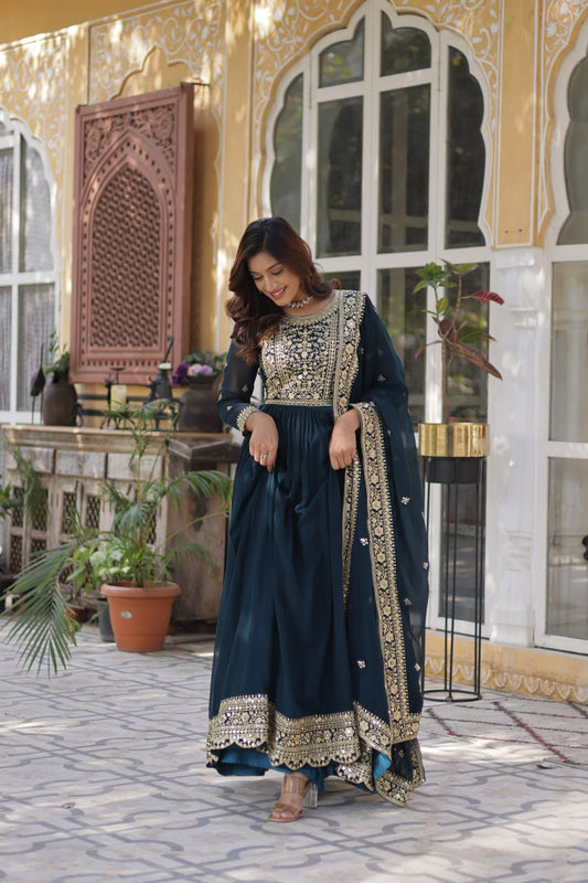 Wonderful Embroidery Work Rama Color Gown