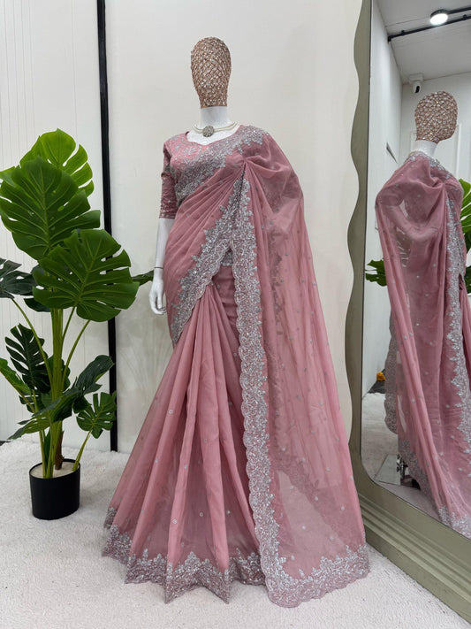 Preferable Thred & Sequnce Work Light Pink Color Saree