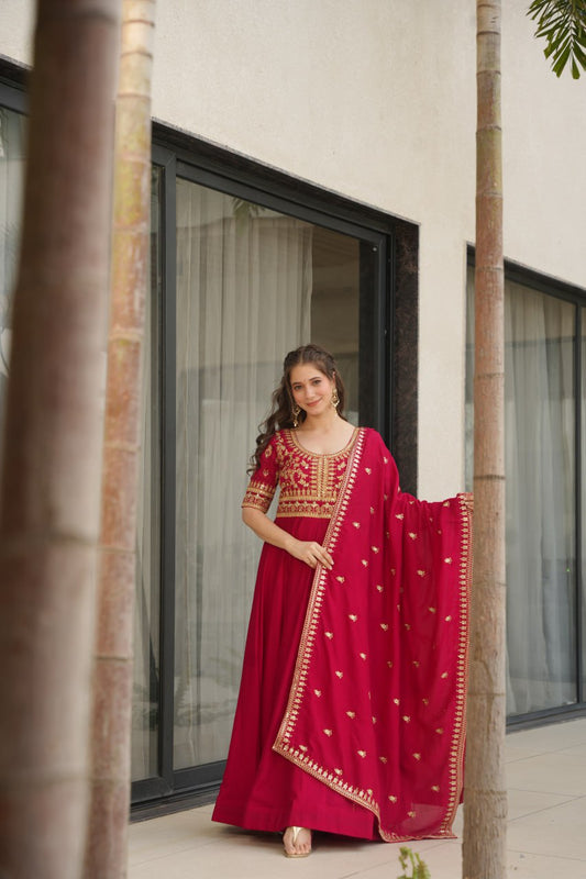 Attractive Vichitra Silk Pink Color Gown