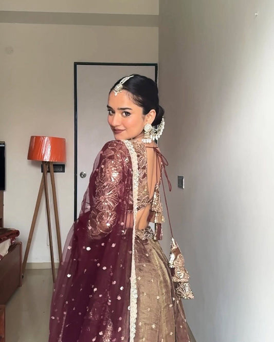 Designer Sequence Work Beige Color Lehenga Choli