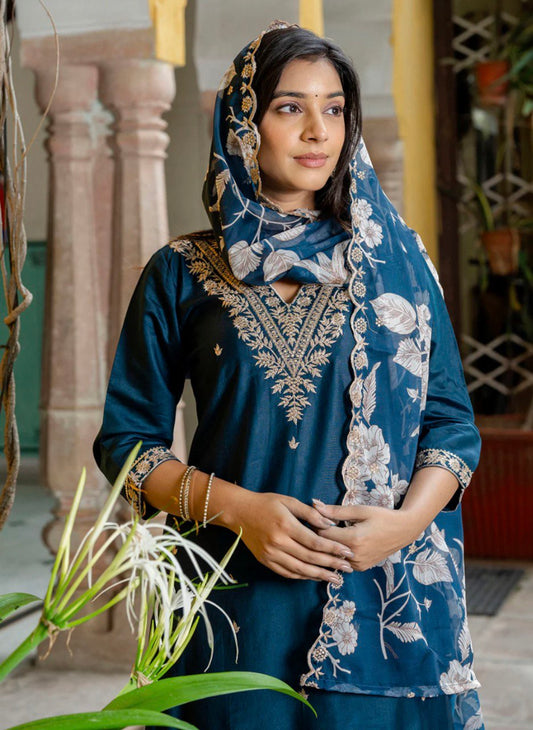 Adorable Rayon Teal Blue Color Salwar Suit