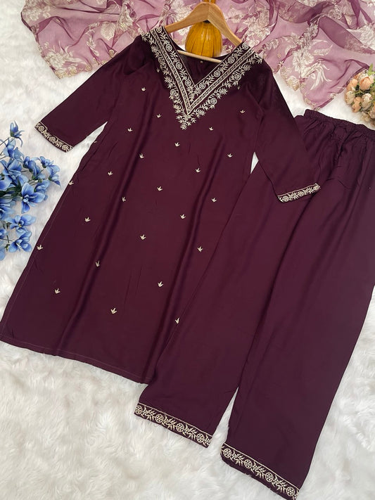 Adorable Rayon Wine Color Salwar Suit