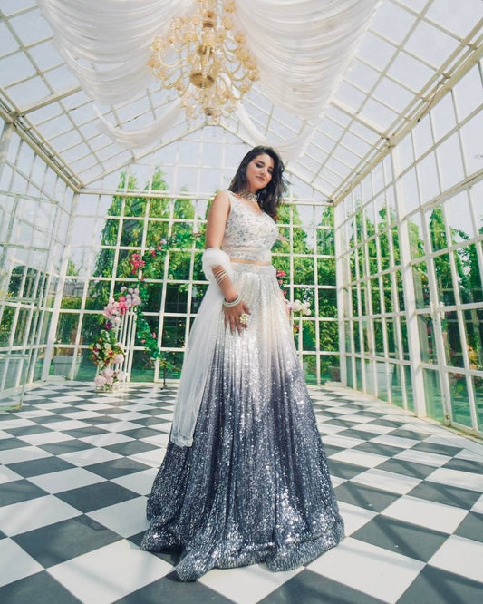 Function Wear Banglori Silk White With Double Shaded Color Lehenga Choli