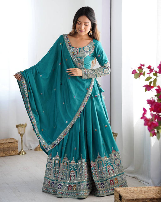 Marriage Special Sequence Work Teal Blue Color Lehenga Choli