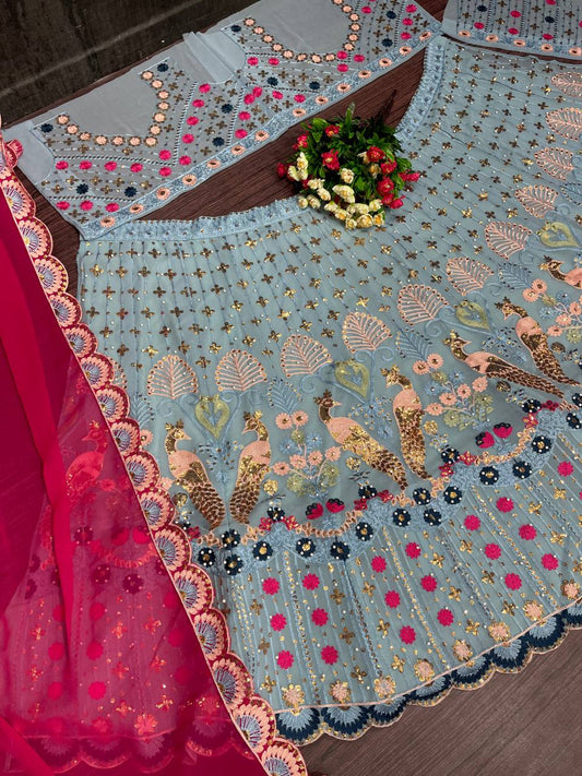 Bridal Wear Heavy Work Blue Color Lehenga Choli