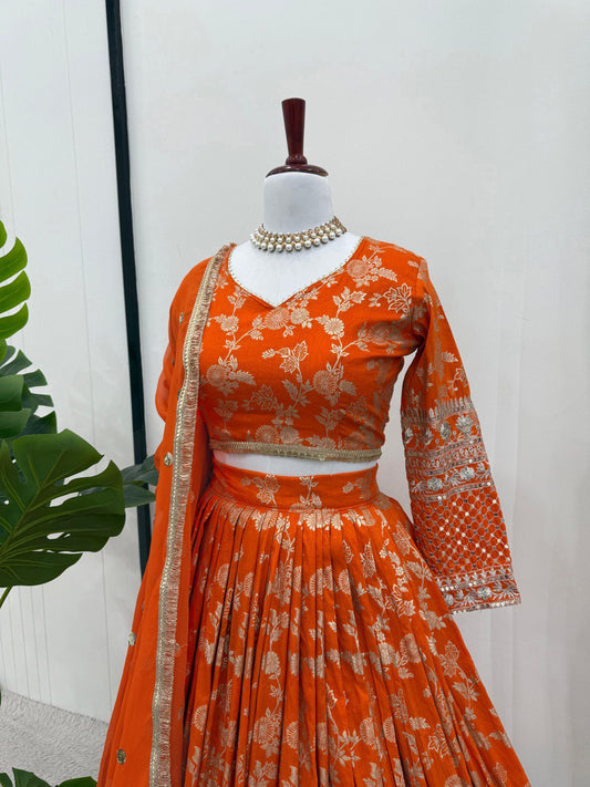 Occasion Wear Jacquard Work Orange Color Lehenga Choli