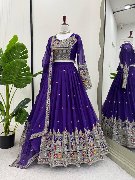 Wedding Wear Heavy Work Purple Color Lehenga Choli