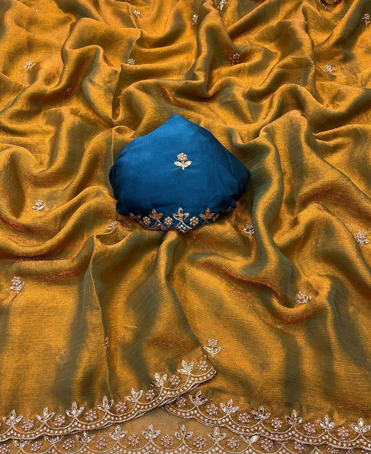 Beautiful Fendy Chiffon Mustard Color Saree