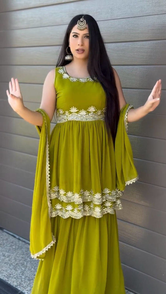 Good Looking Georgette Green Color Sharara Suit