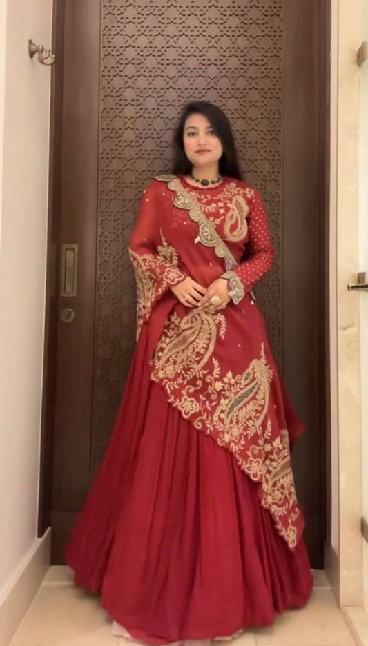 Marriage Special Heavy Work Red Color Lehenga Choli
