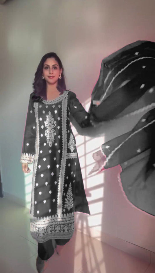 Beautiful Roman Silk Black Color Palazzo Suit