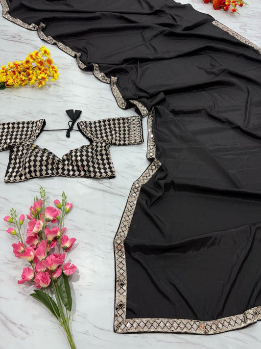 Delightful Black Color Crape Silk Designer Saree