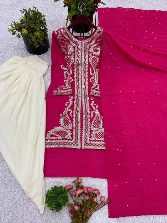 Designer Heavy Work Pink Color Dhoti Suit