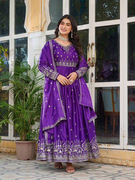 Attractive Sequence Work Purple Color Gown