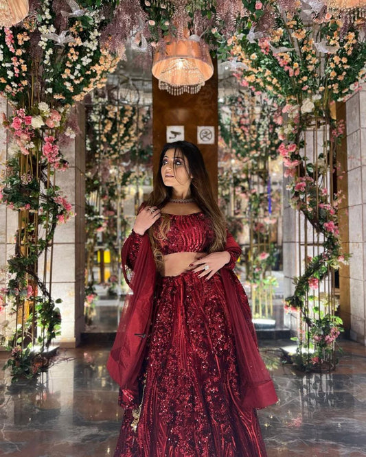 Designer Heavy Work Maroon Color Lehenga Choli