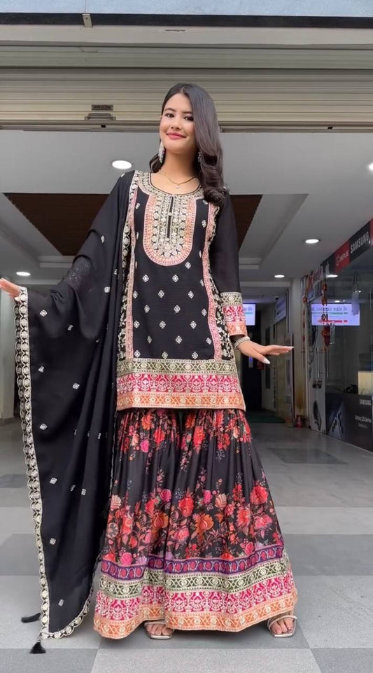 Stunning Embroidery Work Black Color Palazzo Suit