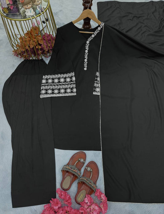 Pretty Black Color Palazzo Suit With Dupatta
