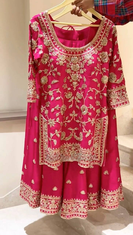 Awesome Embroidery Work Pink Color Sharara Suit