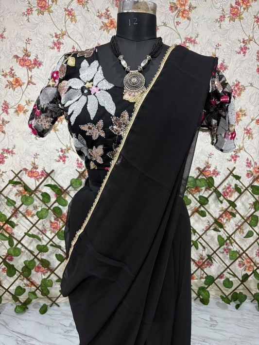 Exclusive Georgette Black Color Saree