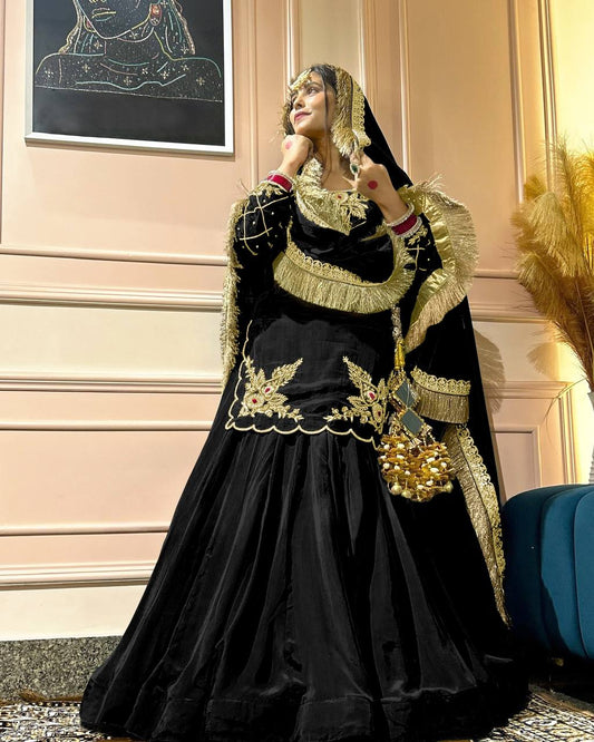 Function Wear Bids Hand Work Black Color Top With Lehenga
