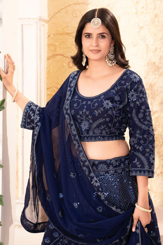 Wedding & Party Wear Navy Blue Color Lehenga Choli