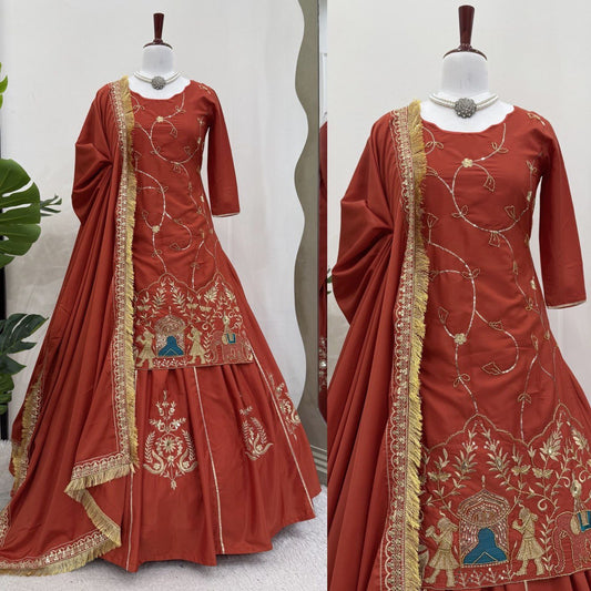Exclusive Sequence Work Brown Color Top With Lehenga Choli
