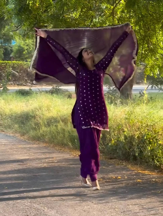 Demanding Purple Color Dhoti Suit With Dupatta