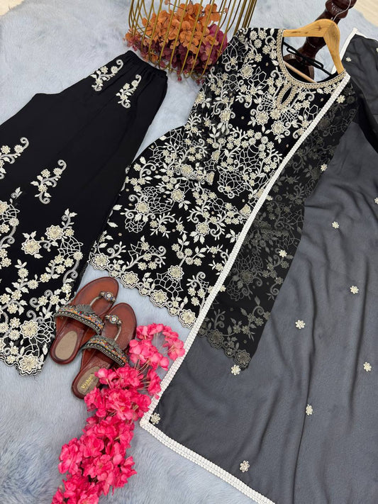 Graceful Georgette Black Color Sharara Suit
